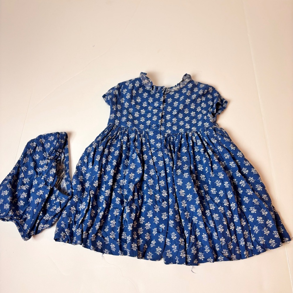 Ralph Lauren Baby Girl Blue Floral Calico Dress and Bloomers Set 18M Preppy Blue - Picture 6 of 7